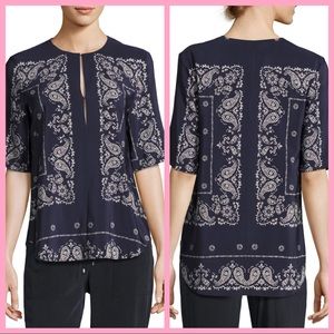 THEORY | “Antazie” Navy Silk Bandana Print Blouse